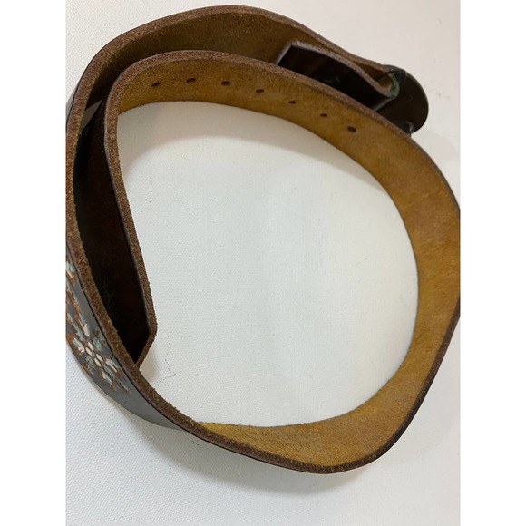 Floral Vintage Painted Leather Belt with Mighty Mouse Belt Buckle M/L - Picture 6 of 7